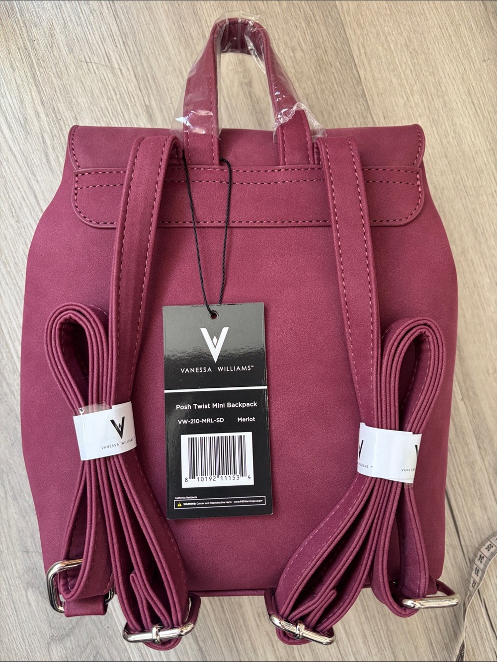 Contemporary Plum Faux-Leather Backpack with Turn-Lock Closure